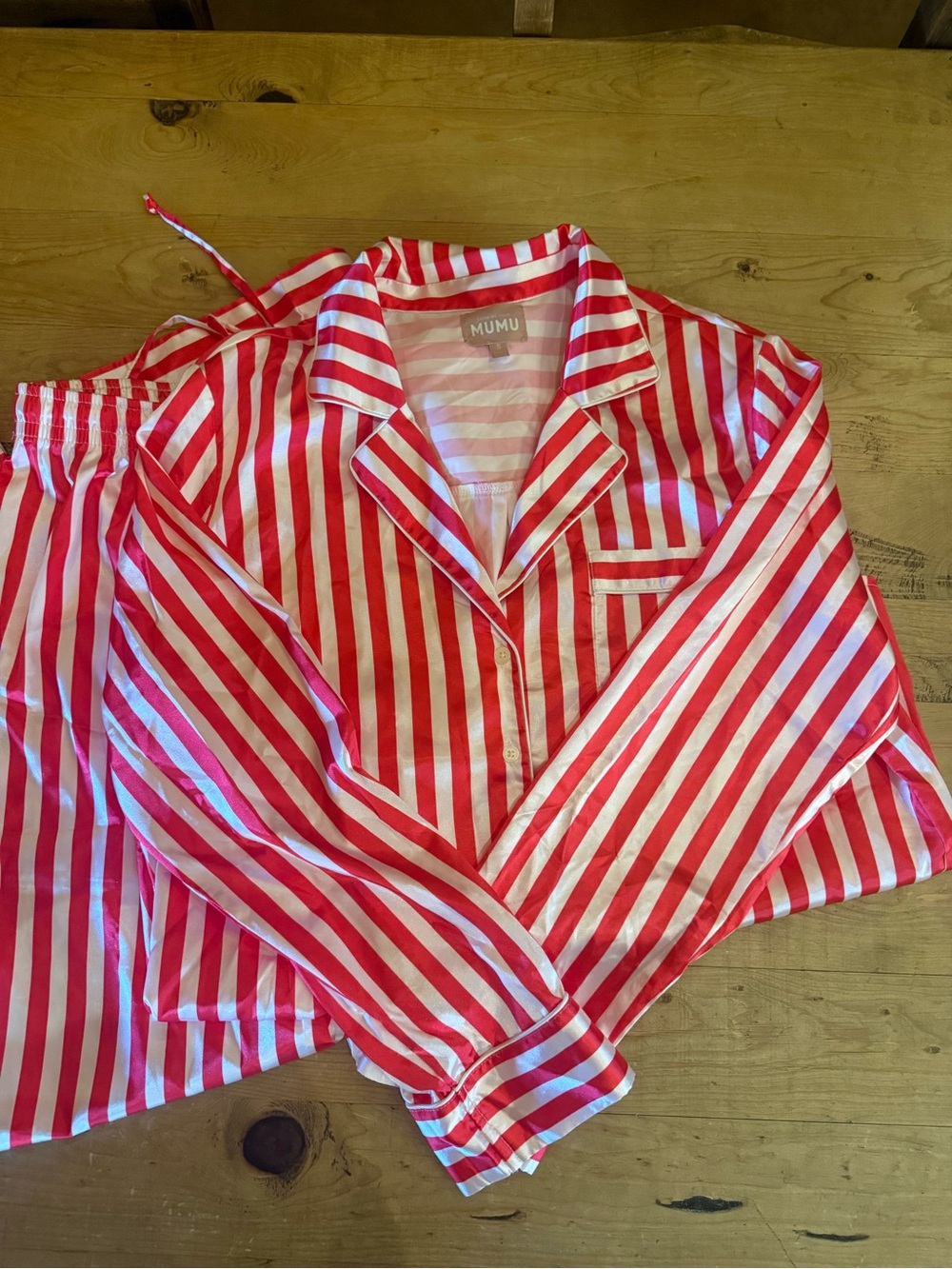 Show Me Your MuMu Red & White Striped Satin Pajama Set